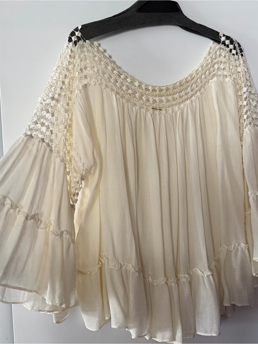 Max Studio Cream Crochet-Yoke Peasant Tunic